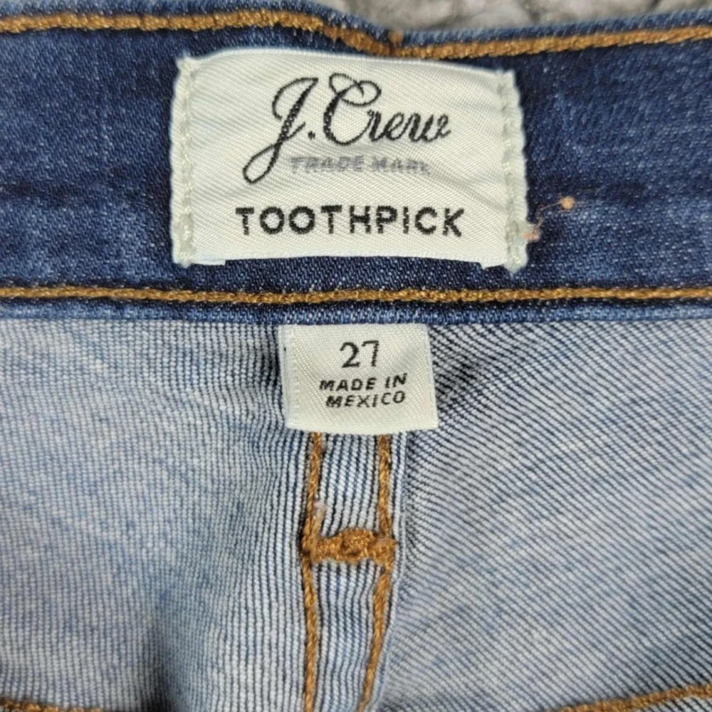 J. Crew Toothpick Skinny Jeans Medium‎ Wash Distressed Denim Womens Size 27